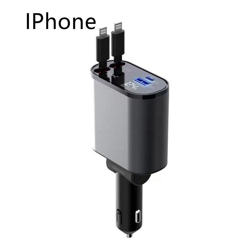 100W Metal Car Charger with USB & Type-C Adapter