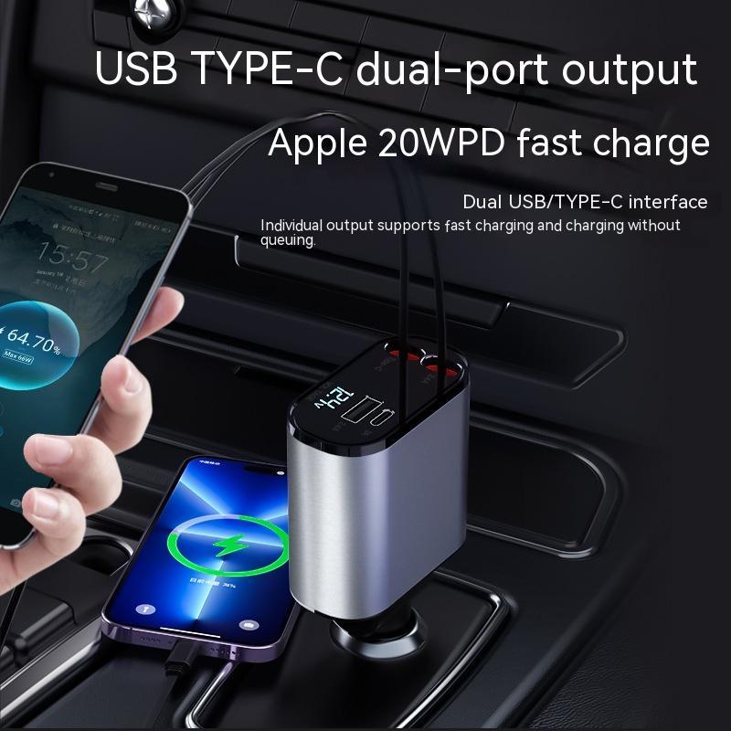 100W Metal Car Charger with USB & Type-C Adapter