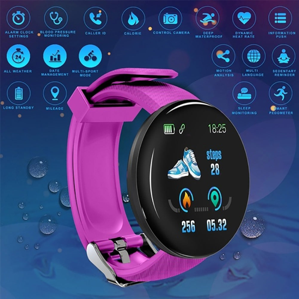 D18 Bluetooth Smart Watch with Blood Pressure & Heart Rate Monitor