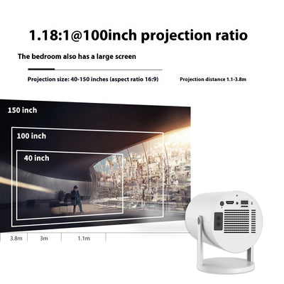 Portable 180° Projector with Automatic Focus for Home Use